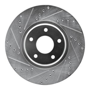 Nissan Murano Brake Rotor (1) - Front Left - R1 Concepts - Drilled & Slotted - Silver - `03-`05
